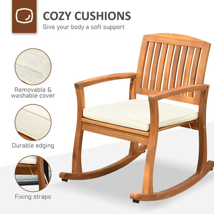 Patio Rocking Chair, Indoor Outdoor Wooden Porch Rocker with Cushion for Deck, Balcony, Garden, Patio, Teak Outdoor Rocking Chairs   at Gallery Canada