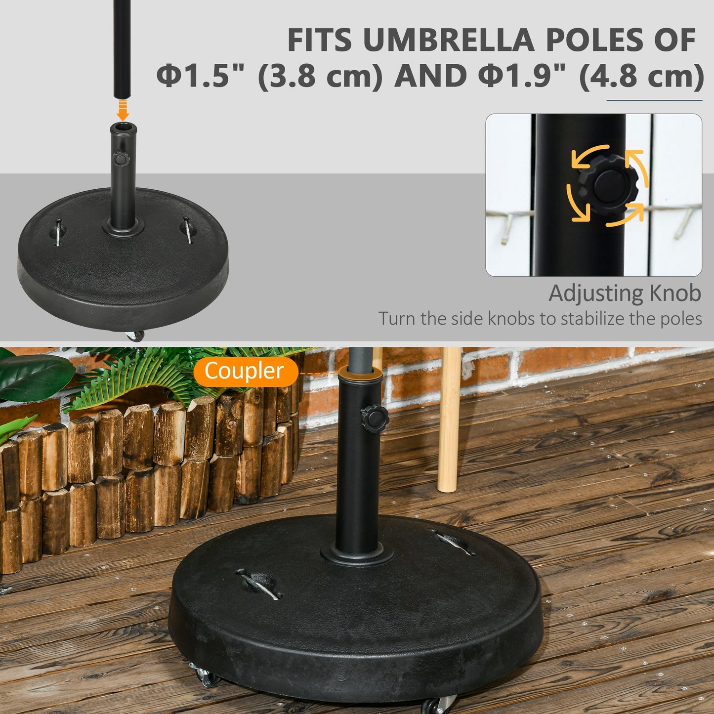 Patio Umbrella Stand with Wheels and Handles, 51lb Heavy Duty Market Umbrella Base for Outdoor, Garden, Backyard, Black - Gallery Canada