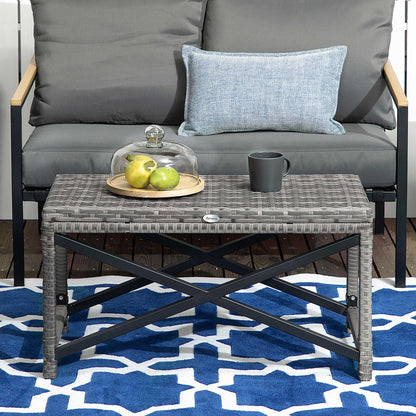 Patio Wicker End Table, Outdoor PE Rattan Side Table, with Plastic Board Under the Full Woven Table Top for Patio, Garden, Balcony, Mixed Gray Patio Side Tables   at Gallery Canada