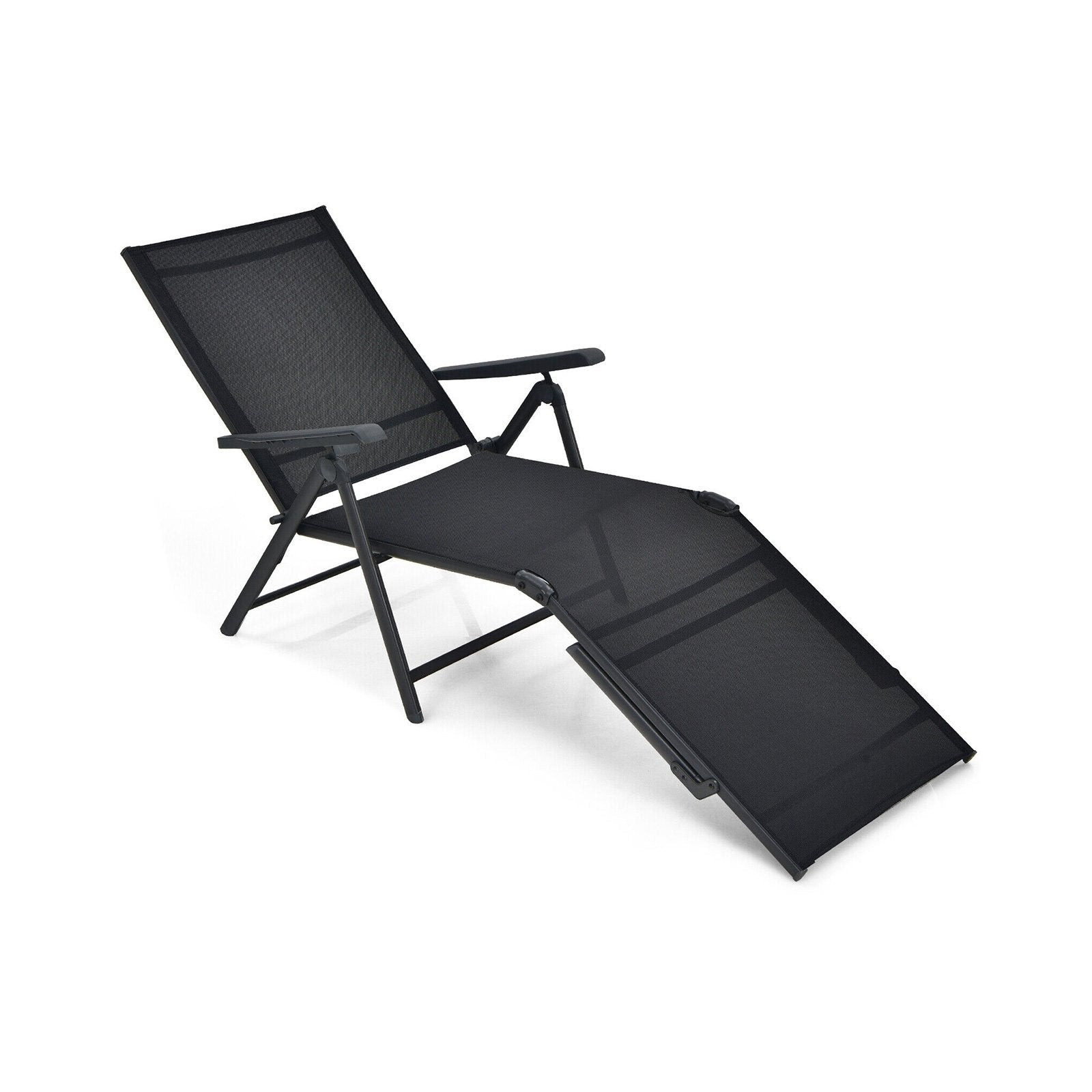 Patio Foldable Chaise Lounge Chair with Backrest and Footrest, Black Outdoor Chaise Lounges   at Gallery Canada