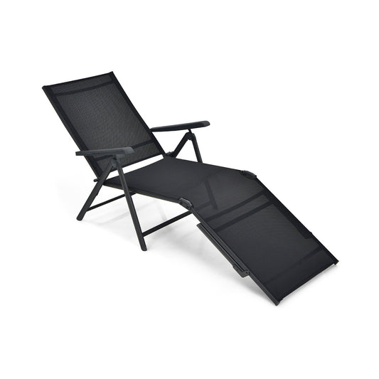 Patio Foldable Chaise Lounge Chair with Backrest and Footrest, Black - Gallery Canada