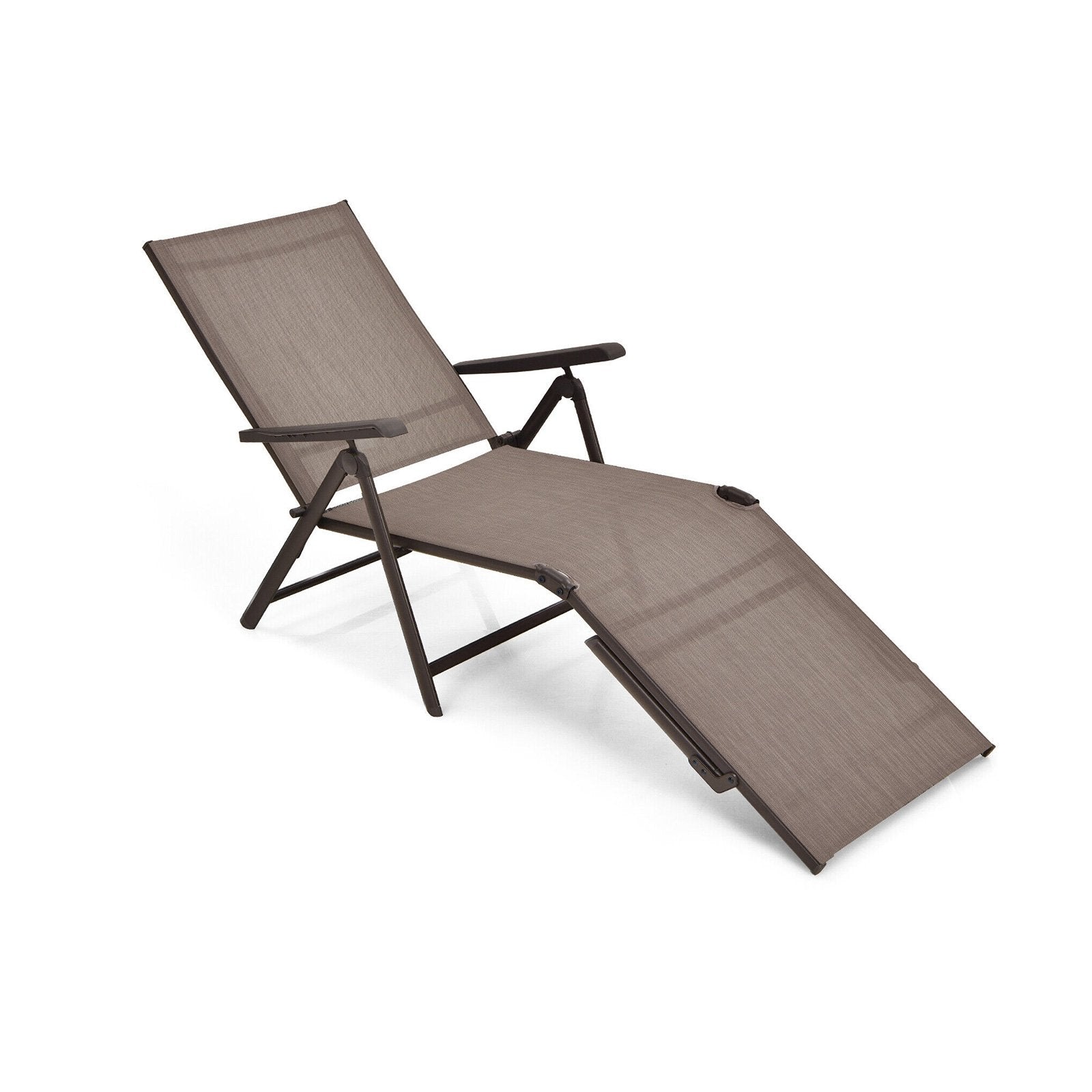 Patio Foldable Chaise Lounge Chair with Backrest and Footrest, Brown Outdoor Chaise Lounges   at Gallery Canada