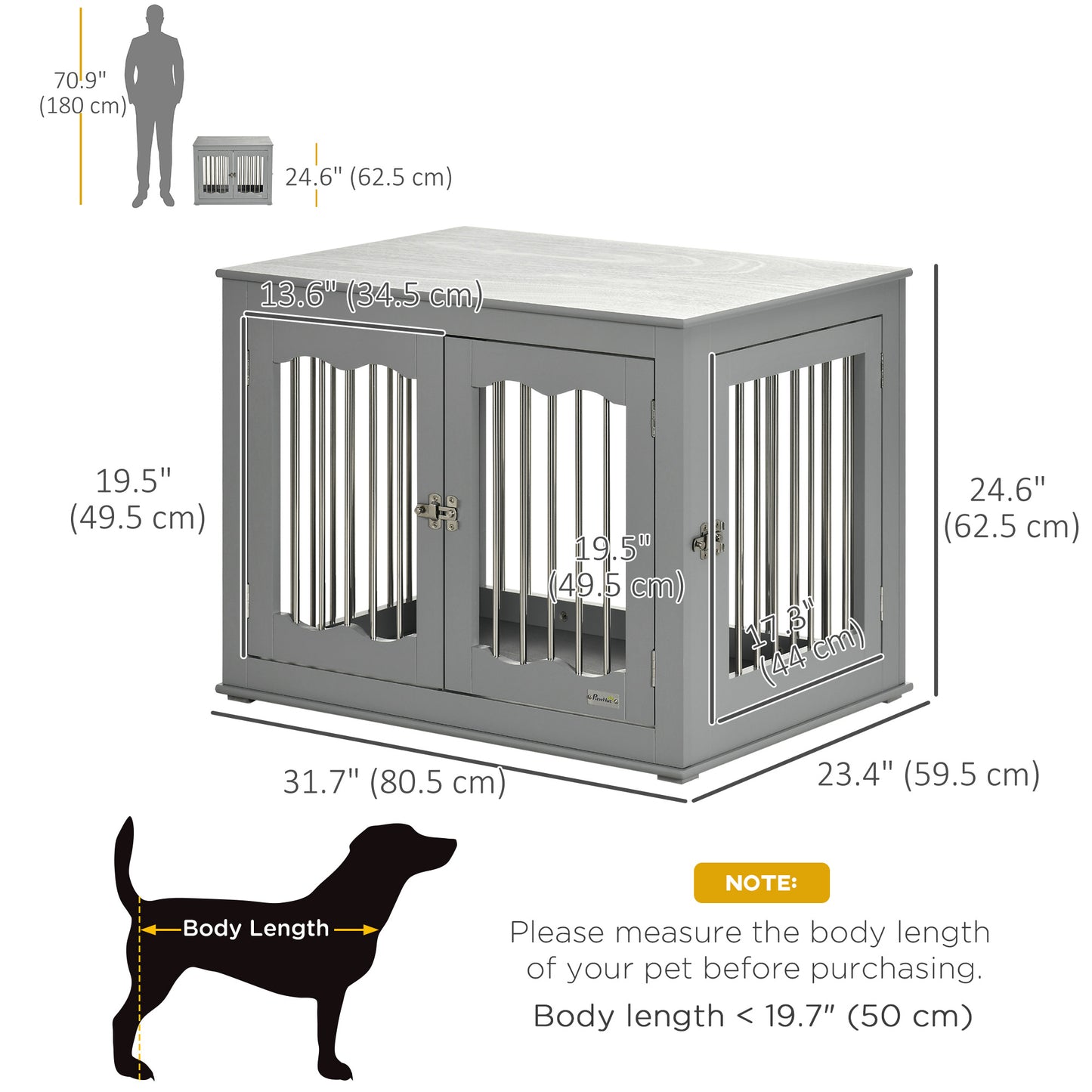 Dog Crate Furniture, Dog Kennel with Three Doors, Locks and Latches, Indoor Use, for Medium Dogs, Grey Houses, Kennels & Pens   at Gallery Canada