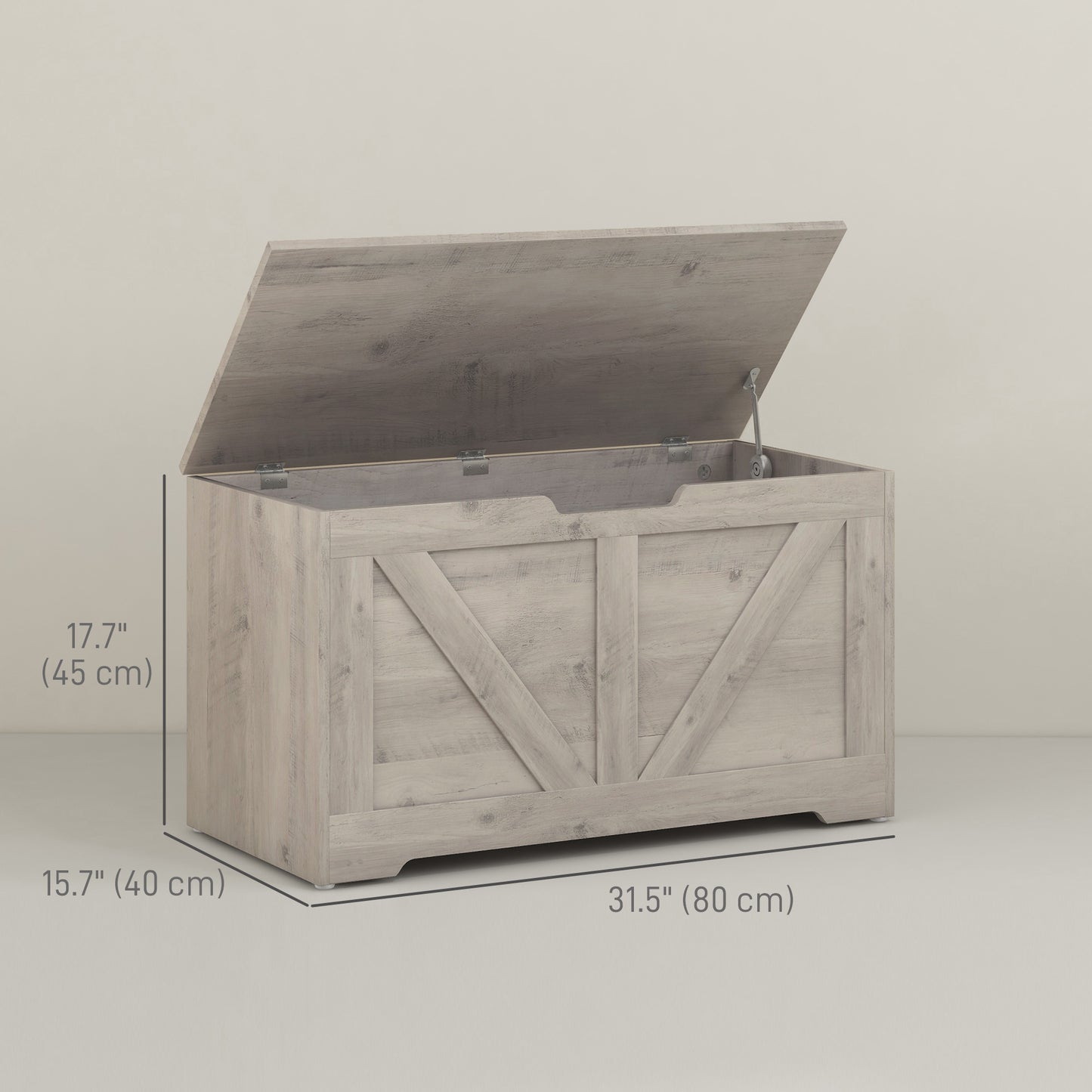 31.5 Inches Storage Chest, Storage Trunk with 2 Safety Hinges, Wooden Toy Box for Living Room, Grey Wood Grain Storage Cabinets   at Gallery Canada