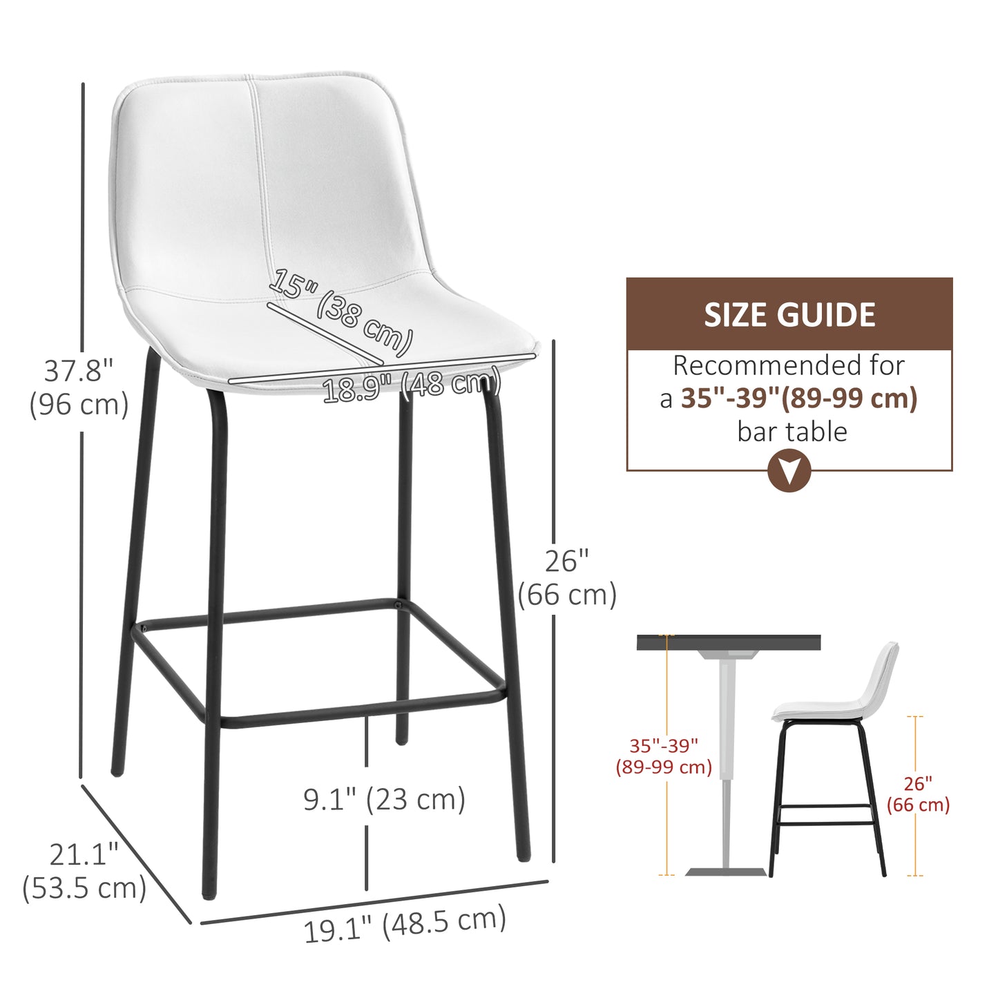 Bar Stools Set of 2, Upholstered Counter Height Bar Chairs, Kitchen Stools with Steel Legs Bar Stools   at Gallery Canada