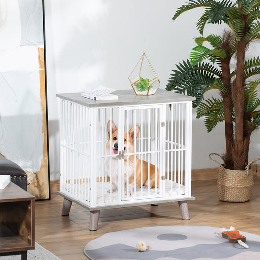 Dog Crate, Furniture Style Pet Cage Kennel, End Table, Decorative Dog House, with Soft Cushion, Wooden Top, Door, for Small Dogs, Indoor Use, Grey - Gallery Canada