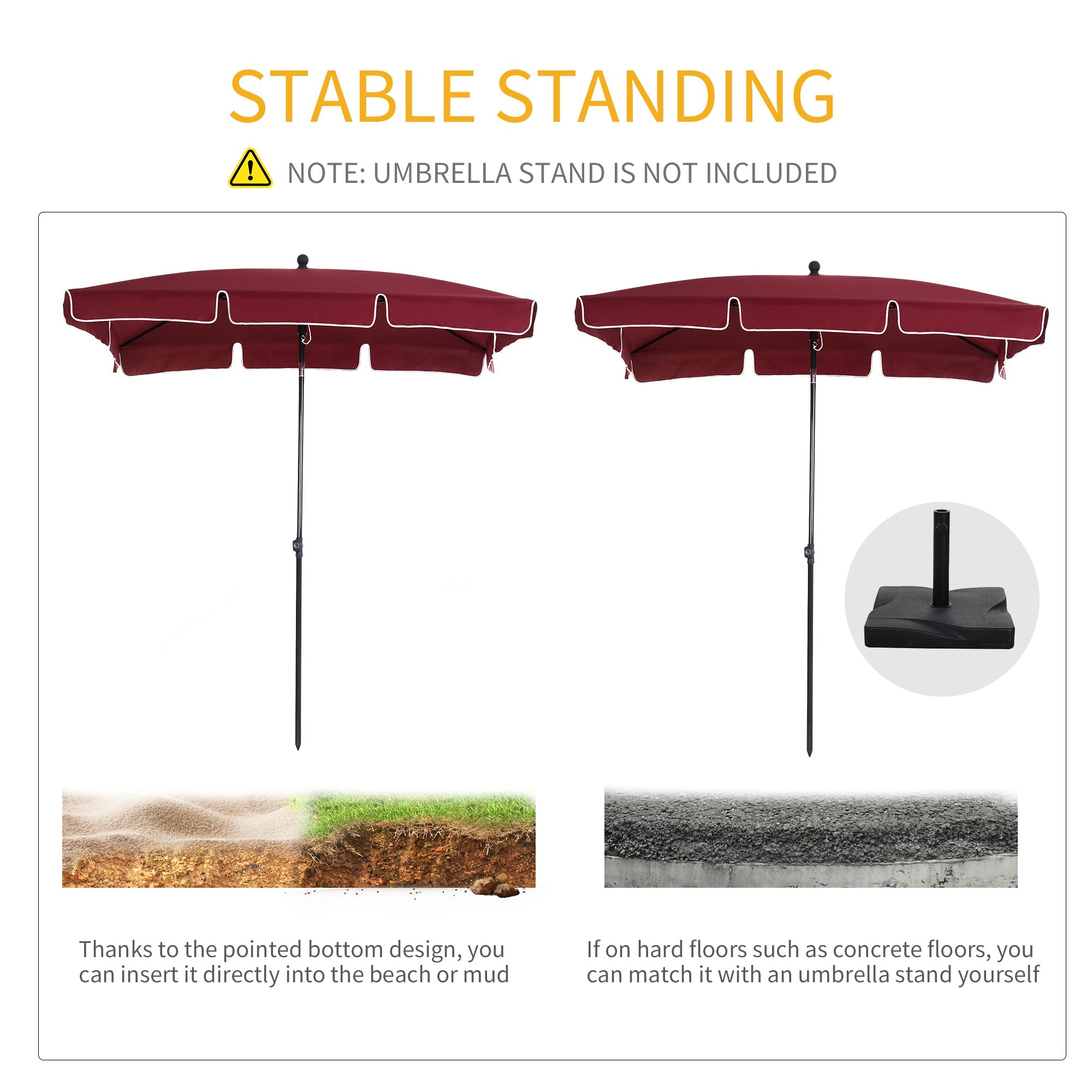 6.5x4ft Rectangle Patio Umbrella Aluminum Tilt Adjustable Garden Parasol Sun Shade Outdoor Canopy Wine Red Sun Umbrellas   at Gallery Canada