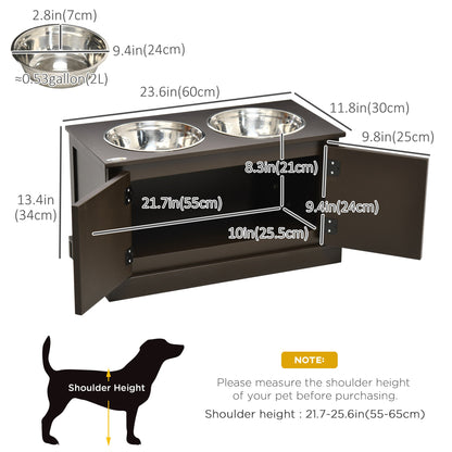 Elevated Dog Bowls with Storage Cabinet, Raised Pet Bowls Stand with 2 Stainless Steel Bowls for Water and Food, for Large Dogs, Brown Dog Bowls   at Gallery Canada