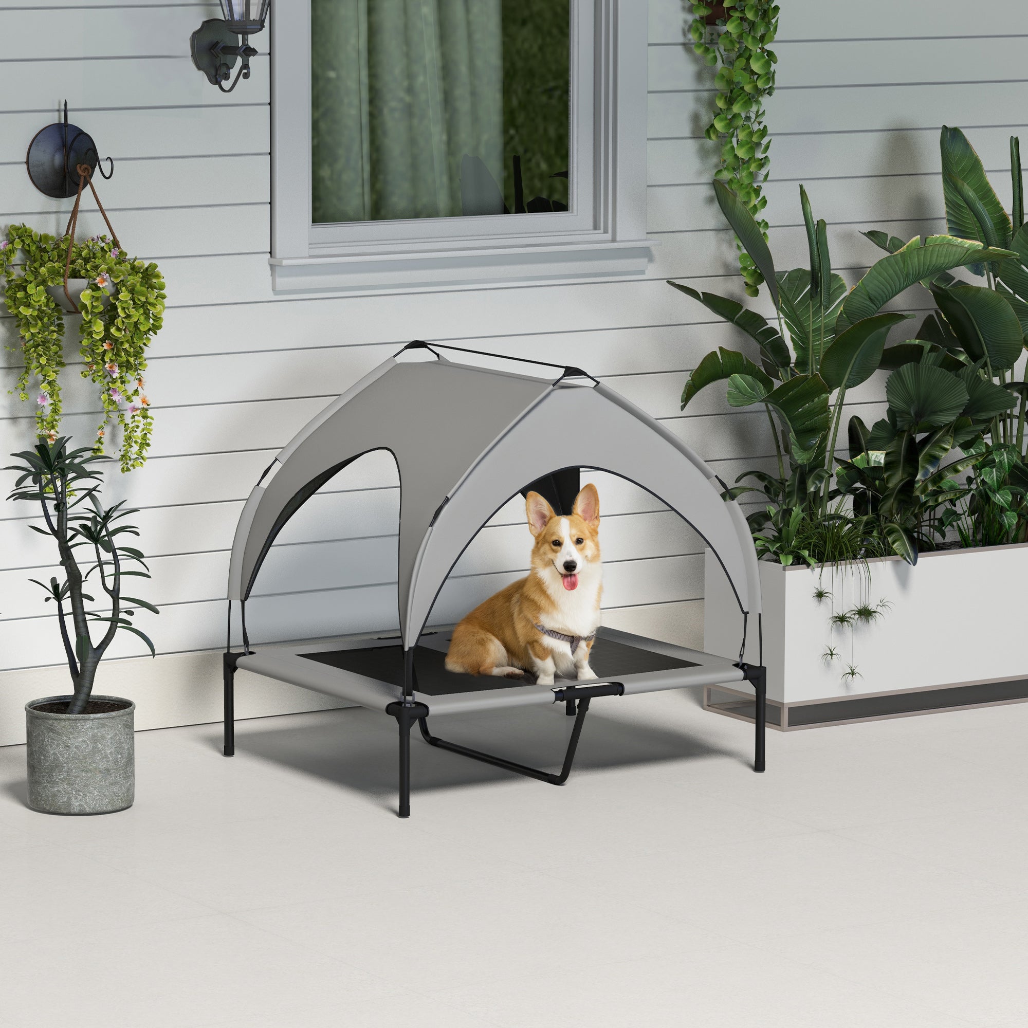 Raised Dog Bed Cooling Dog Cot w/ Canopy Washable Breathable Mesh, for Medium and Large Dogs, Light Grey Elevated Dog Beds   at Gallery Canada