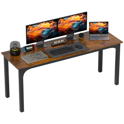 70.9" Computer Desk, Desktop Desk with Metal Legs, Rustic Brown Computer Desks at Gallery Canada