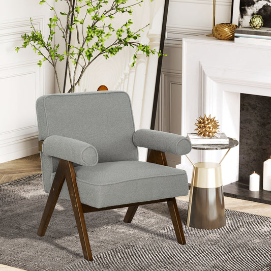 Cashmere Accent Chair Armchair with Wide Seat and Soft Padded Armrests for Reading, Bedroom, Light Grey Accent Chairs   at Gallery Canada