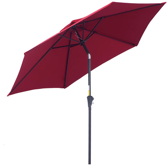 8.5' Round Aluminum Patio Umbrella 6 Ribs Market Sunshade Tilt Canopy w/ Crank Handle Garden Parasol Wine Red - Gallery Canada