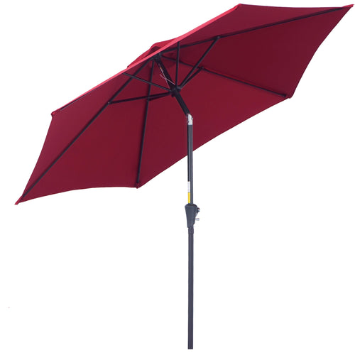 8.5' Round Aluminum Patio Umbrella 6 Ribs Market Sunshade Tilt Canopy w/ Crank Handle Garden Parasol Wine Red