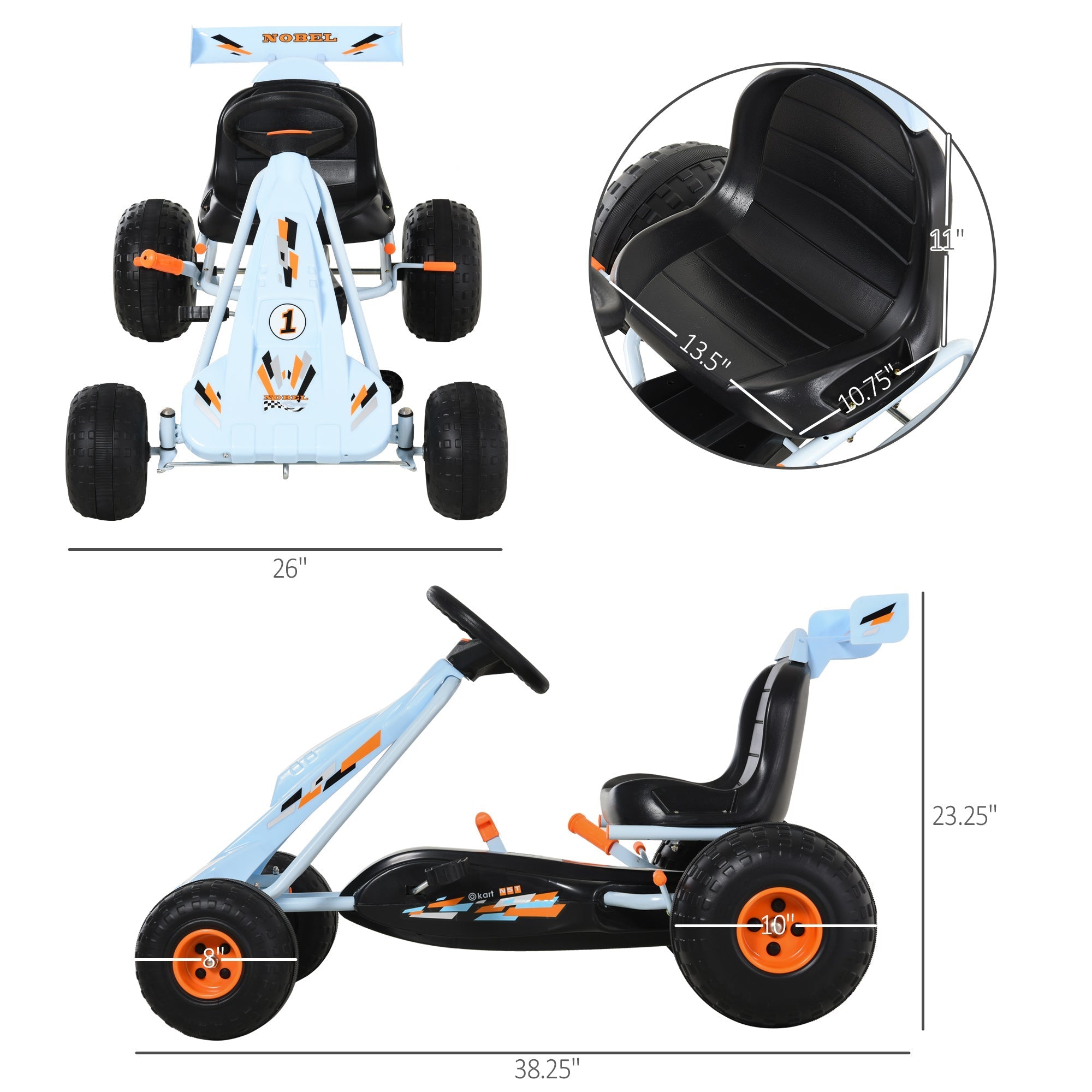 Adjustable Pedal Powered Kids Go Kart with Handbrake and Shift Lever, Light Blue Pedal Go Karts for Kids Light Blue  at Gallery Canada