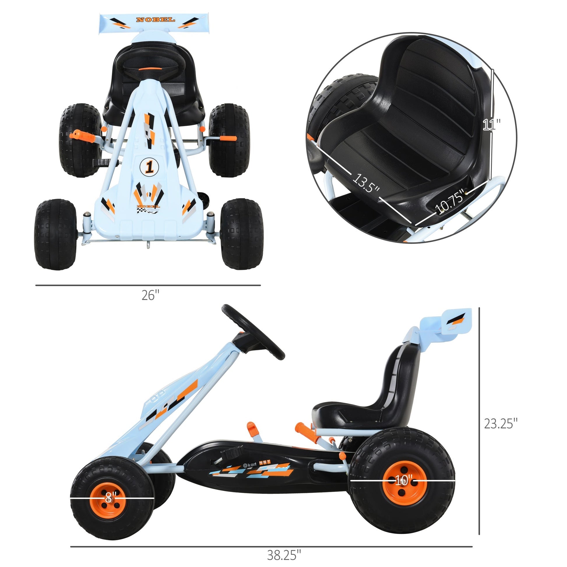 Adjustable Pedal Powered Kids Go Kart with Handbrake and Shift Lever, Light Blue Pedal Go Karts for Kids Light Blue  at Gallery Canada