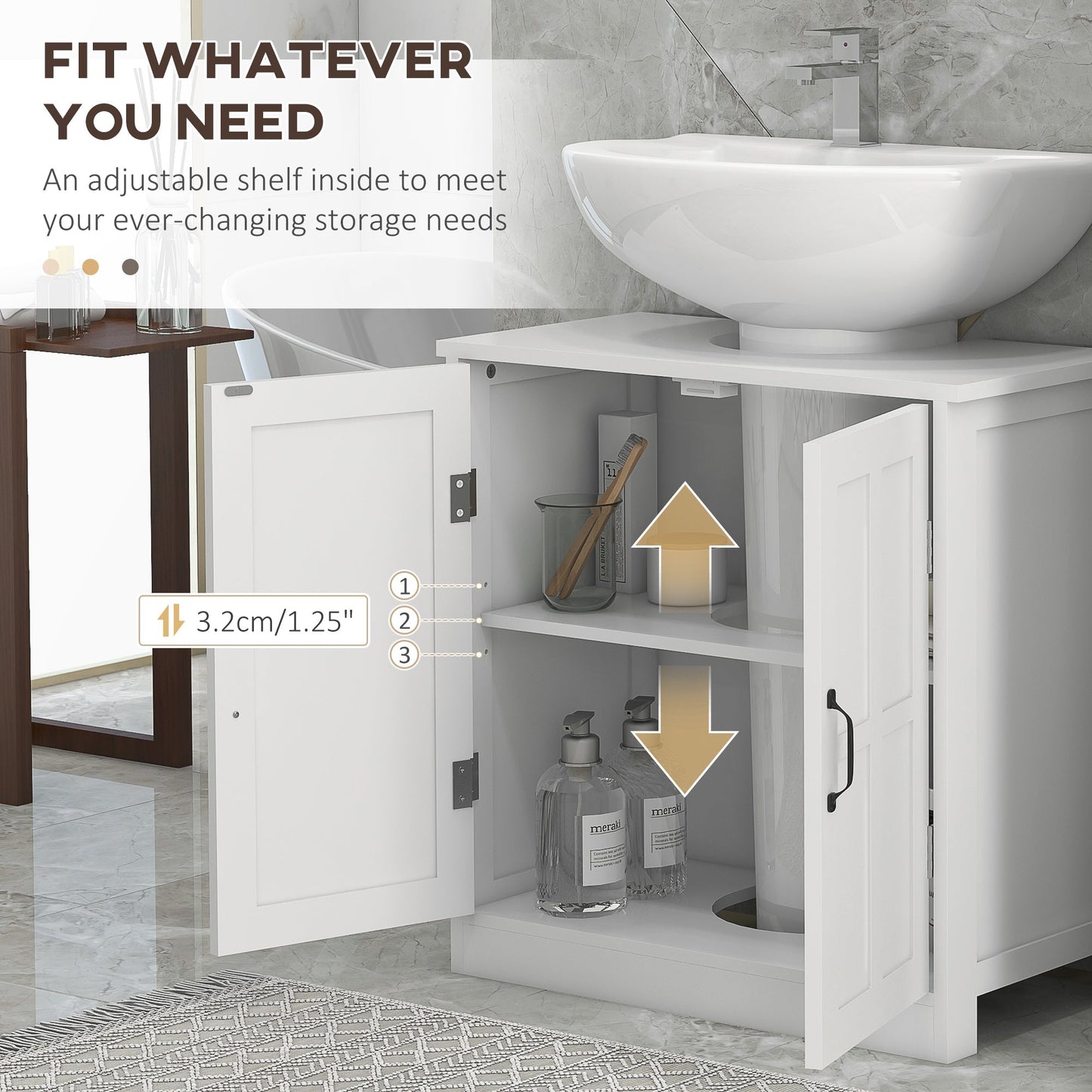 Pedestal Under Sink Cabinet, Bathroom Vanity Cabinet Storage with Double Doors and Adjustable Shelf, White Bathroom Cabinets   at Gallery Canada