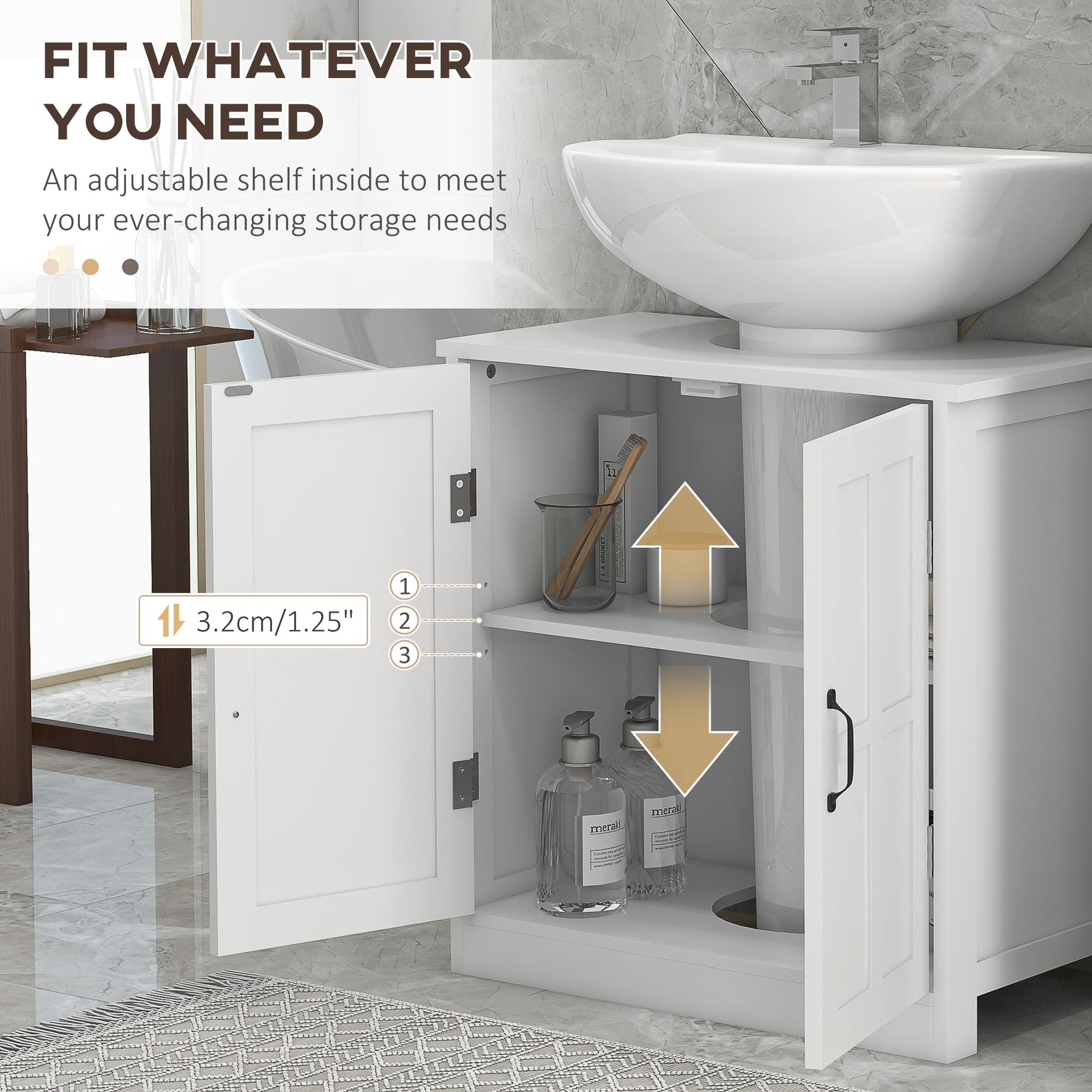 Pedestal Under Sink Cabinet, Bathroom Vanity Cabinet Storage with Double Doors and Adjustable Shelf, White - Gallery Canada