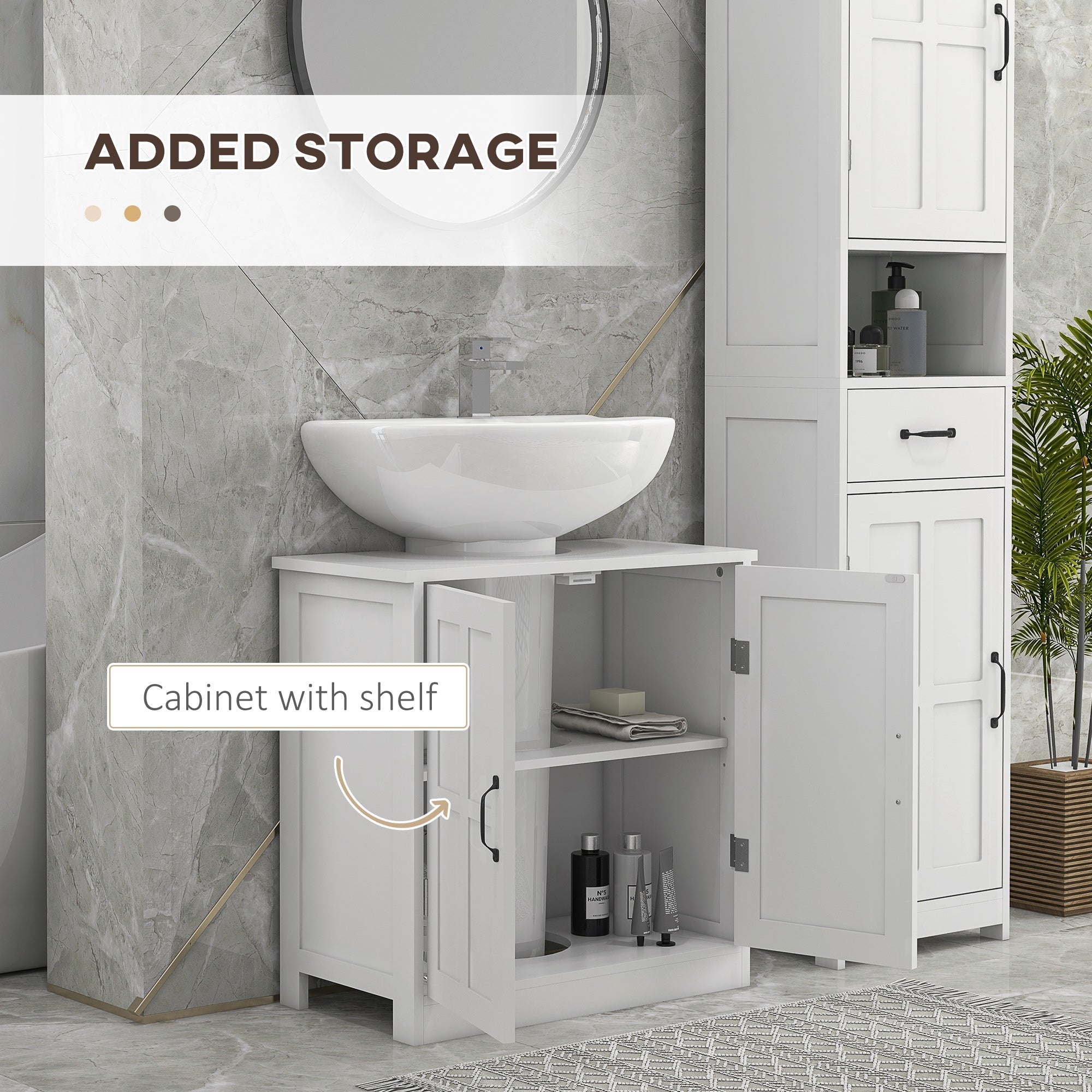 Pedestal Under Sink Cabinet, Bathroom Vanity Cabinet Storage with Double Doors and Adjustable Shelf, White Bathroom Cabinets   at Gallery Canada