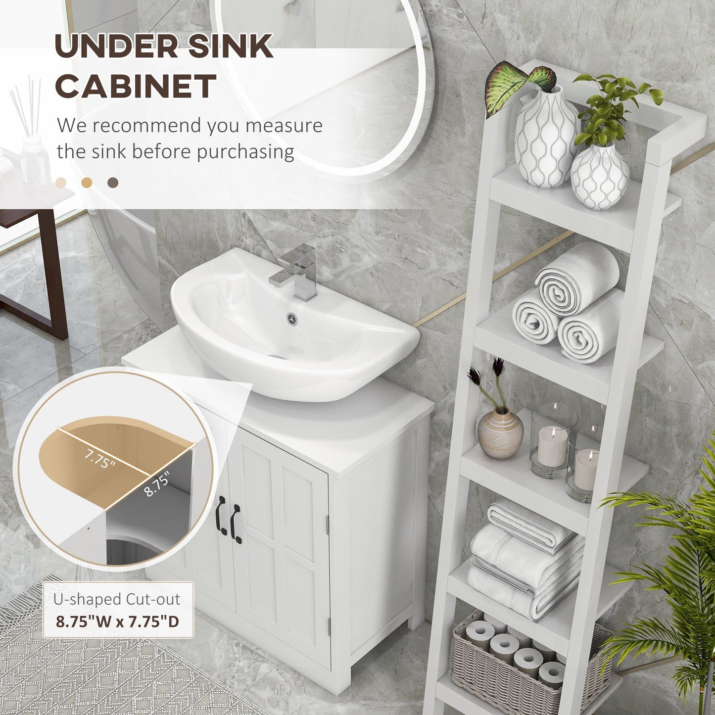 Pedestal Under Sink Cabinet, Bathroom Vanity Cabinet Storage with Double Doors and Adjustable Shelf, White - Gallery Canada