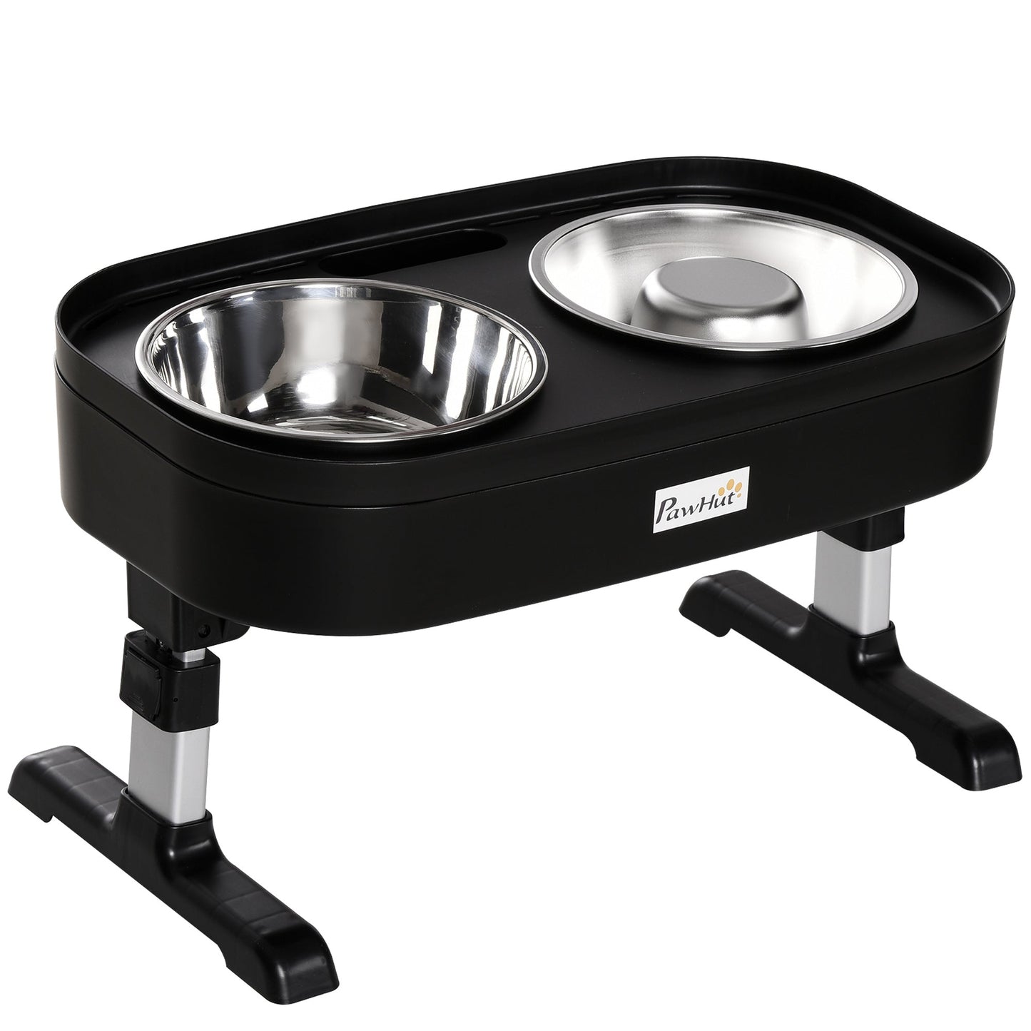 Pet Feeder, 4 Adjustable Heights Elevated Dog Bowls with Slower Feeder, Stainless Steel Food and Water Bowls, Raised Edge and Food Collection Hole Dog Bowls Black  at Gallery Canada