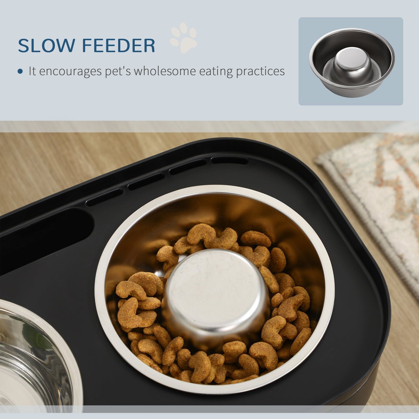 Pet Feeder, 4 Adjustable Heights Elevated Dog Bowls with Slower Feeder, Stainless Steel Food and Water Bowls, Raised Edge and Food Collection Hole Dog Bowls   at Gallery Canada