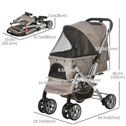 4 Wheels Pet Stroller w/ Reversible Handle, Foldable Dog Cat Travel Carriage w/ EVA Wheels Basket Storage Bag 3-stage Canopy Brown Dog Bike Trailers & Strollers   at Gallery Canada