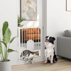 30"-32" Extra Wide Pet Gate Barrier with Small Door, 35"H Dog Gate with Safety Gate Barrier, Stair Pressure Fit, White Houses, Kennels & Pens White at Gallery Canada