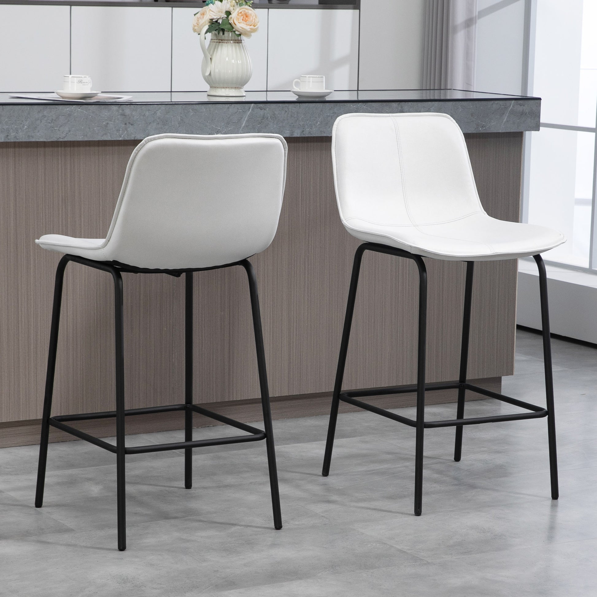 Bar Stools Set of 2, Upholstered Counter Height Bar Chairs, Kitchen Stools with Steel Legs Bar Stools   at Gallery Canada