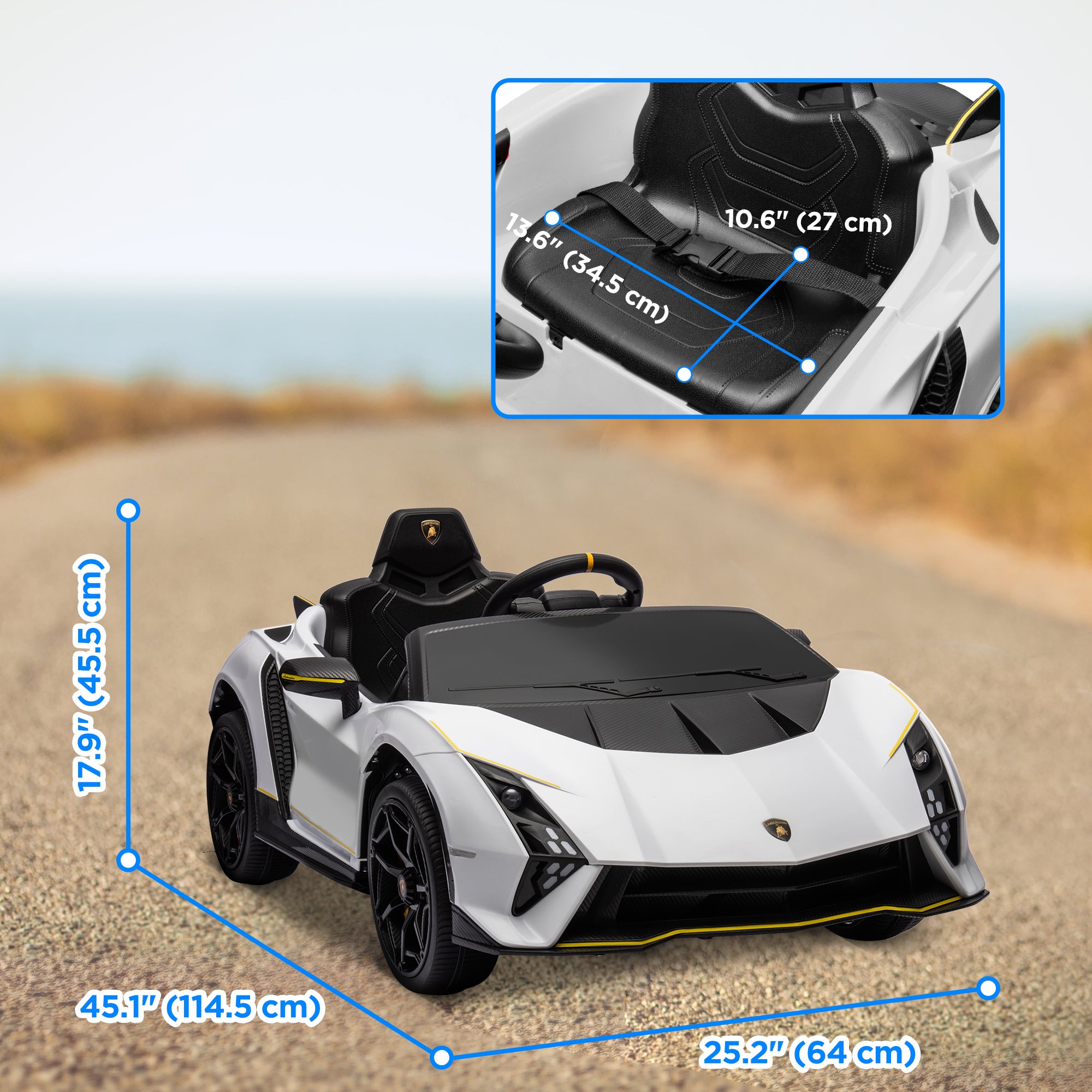 12V Lamborghini Autentica Licensed Kids Car with Remote Control, 4 Wheels Spring Suspension, Soft Start, White Electric Toy Cars   at Gallery Canada