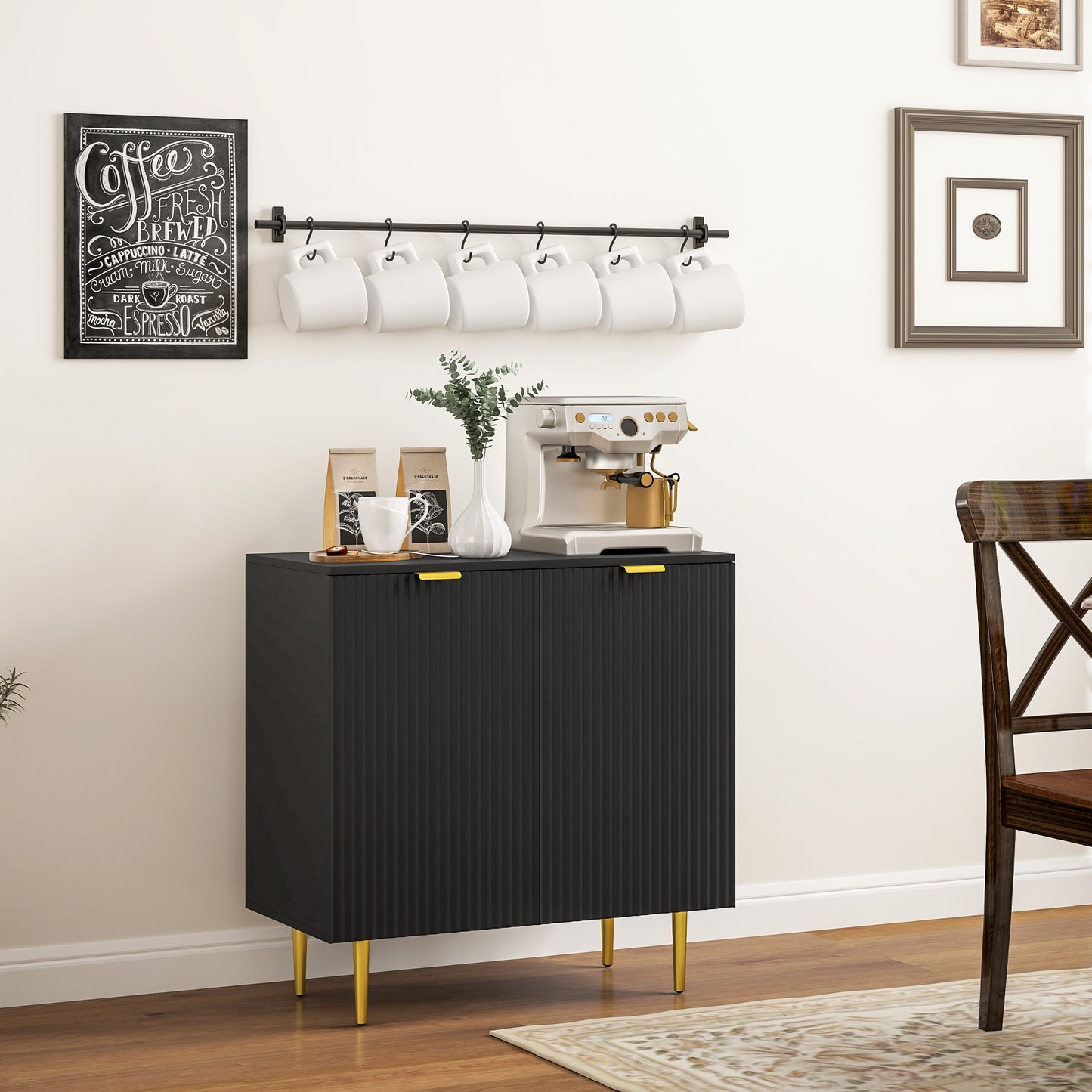 Modern Kitchen Storage Cabinet, Sideboard Buffet Cabinet with Adjustable Shelves and Metal Legs for Kitchen, Black Bar Cabinets   at Gallery Canada