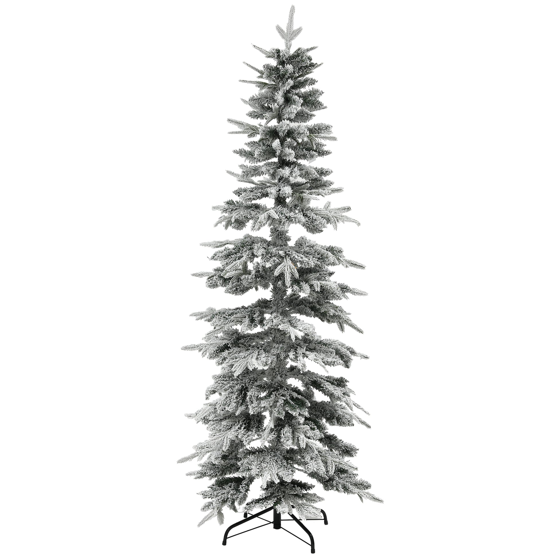 6ft Pencil Flocked Artificial Christmas Tree with 600 Branch Tips, Auto Open and Steel Base, Green Flocked Christmas Trees   at Gallery Canada