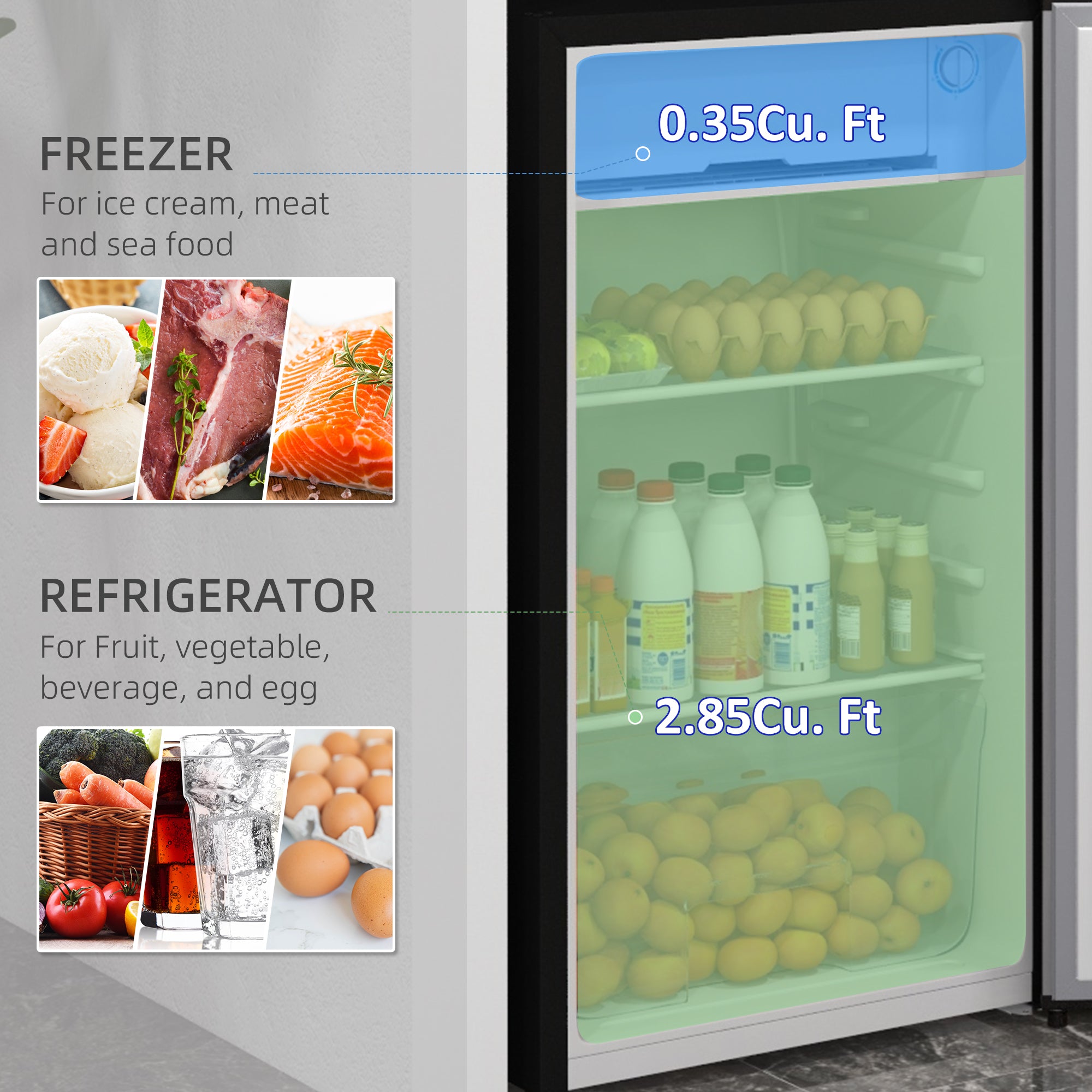 Compact Refrigerator, Mini Fridge with Freezer, Adjustable Shelf, Mechanical Thermostat and Reversible Door, Silver Small Kitchen Appliances at Gallery Canada