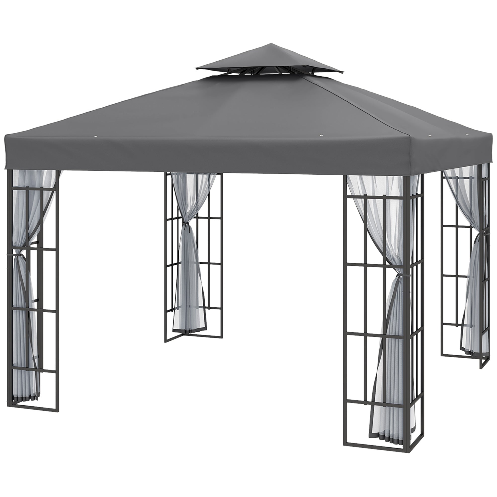 10'x10' Garden Gazebo Patio Canopy Portable Party Event Backyard w/ Mosquito Netting Grey Gazebos Multi Colour at Gallery Canada