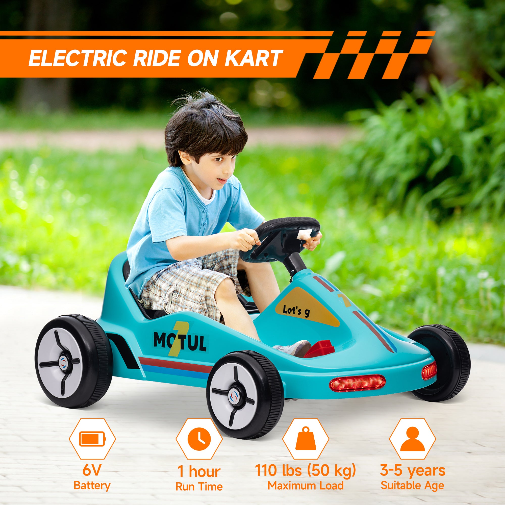 6V Electric Go Kart for Aged 3-5 Kids with Music, Light, Horn, Blue Pedal Go Karts for Kids at Gallery Canada