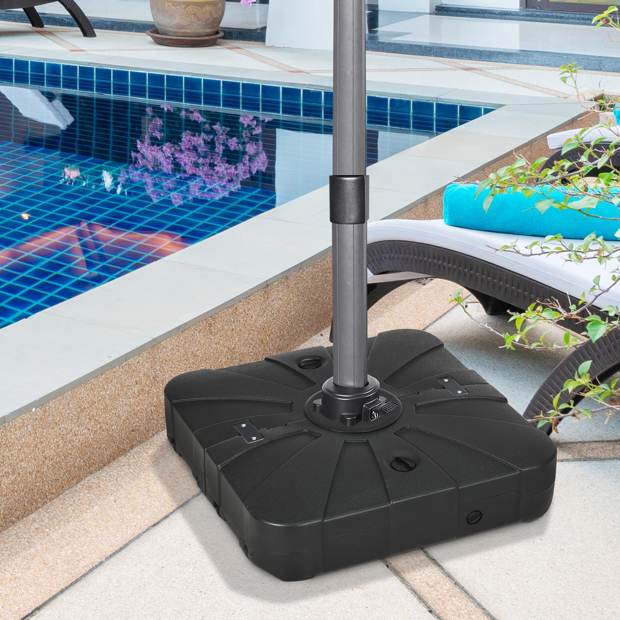 Fillable Cantilever Patio Umbrella Base with Wheels, Heavy-duty Offset Umbrella Weights with Spouts and Cross Base, 285lbs Sand or 220lbs Water Filled, Black Umbrella Bases at Gallery Canada