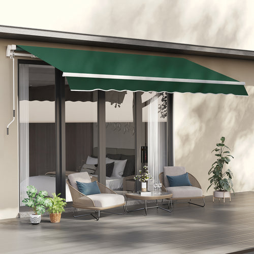 12' x 8' Retractable Awning Patio Awnings Sun Shade Shelter with Manual Crank Handle, UV &; Water-Resistant Fabric and Aluminum Frame for Deck Balcony Yard, Green