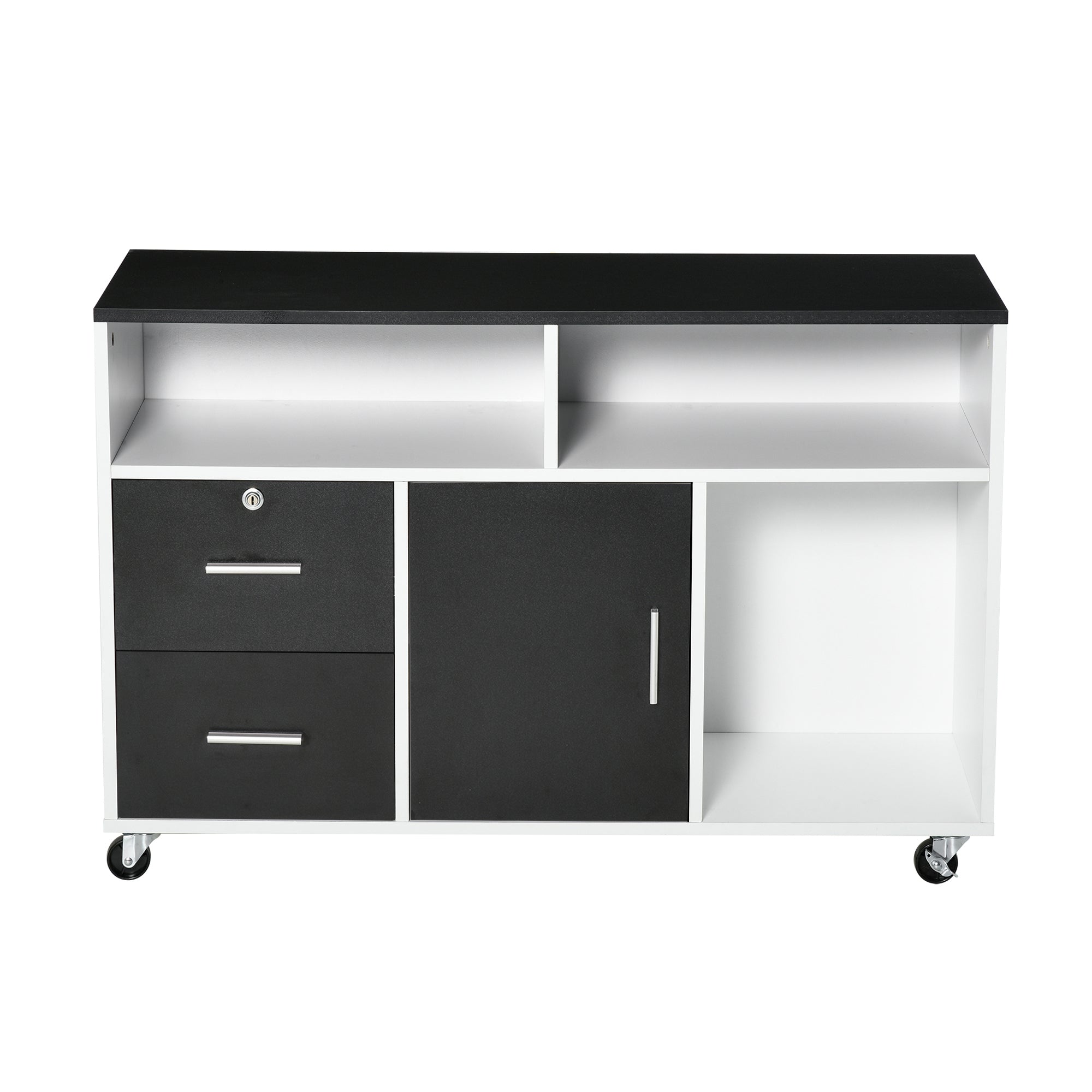 Lateral Filing Cabinet, Printer Stand Home Office Mobile File Cabinet with Wheels, Lockable Drawer, Black Office Cabinets & Cupboards at Gallery Canada