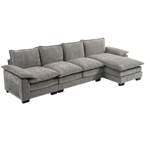 Sofa Couch with Chaise Lounge, Chenille L-shaped Couch with Double-layer Seat Cushion for Living Room, Grey