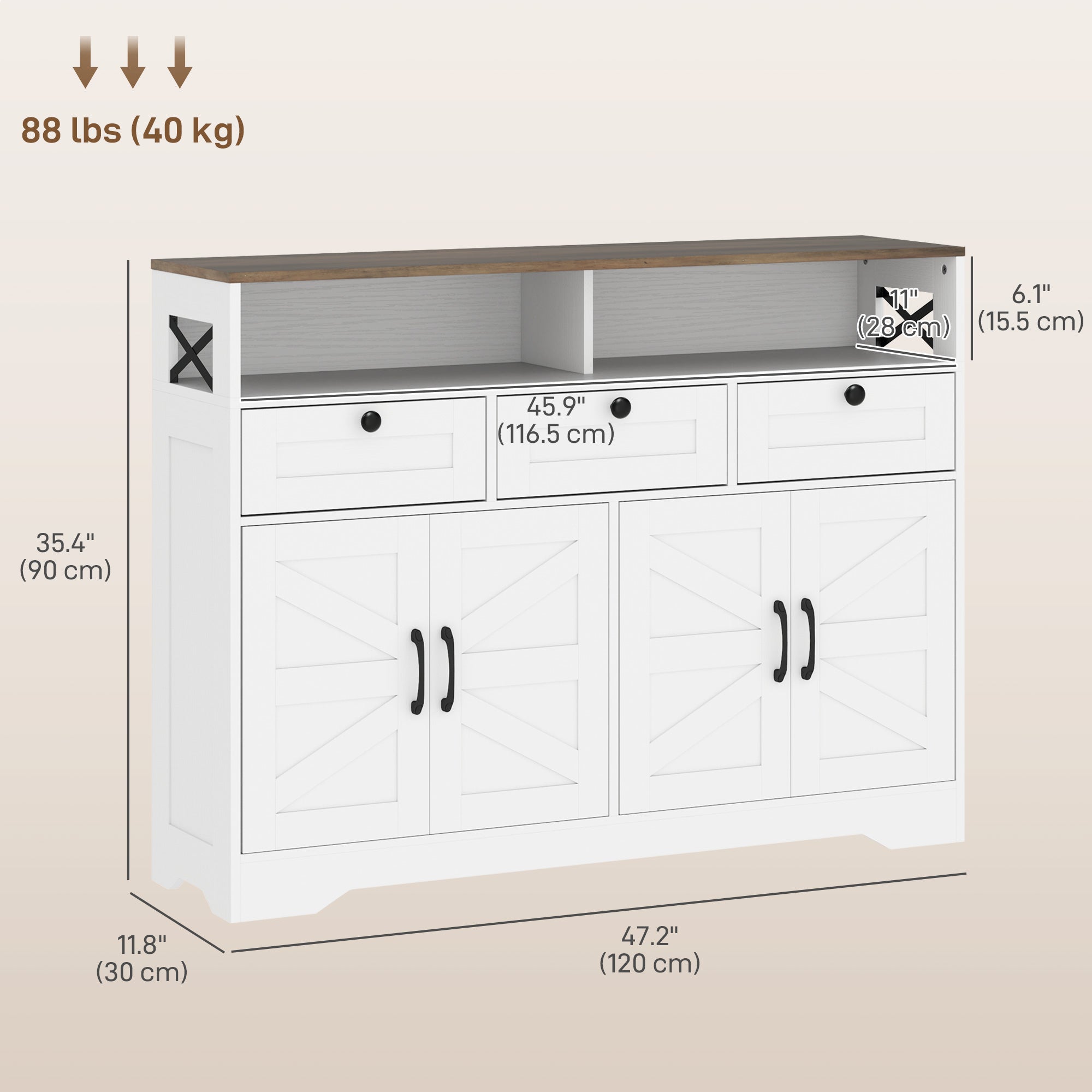 Sideboard, Buffet Cabinet with 4 Barn Doors and 3 Drawers, Coffee Bar Cabinet with Adjustable Shelves, White Storage Cabinets at Gallery Canada