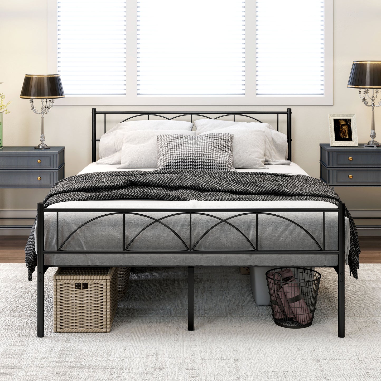 Metal Full Platform Bed Frame with Headboard, Steel Slat Support, Underbed Storage, No Box Spring Needed, Easy Assembly Bedroom Furniture   at Gallery Canada