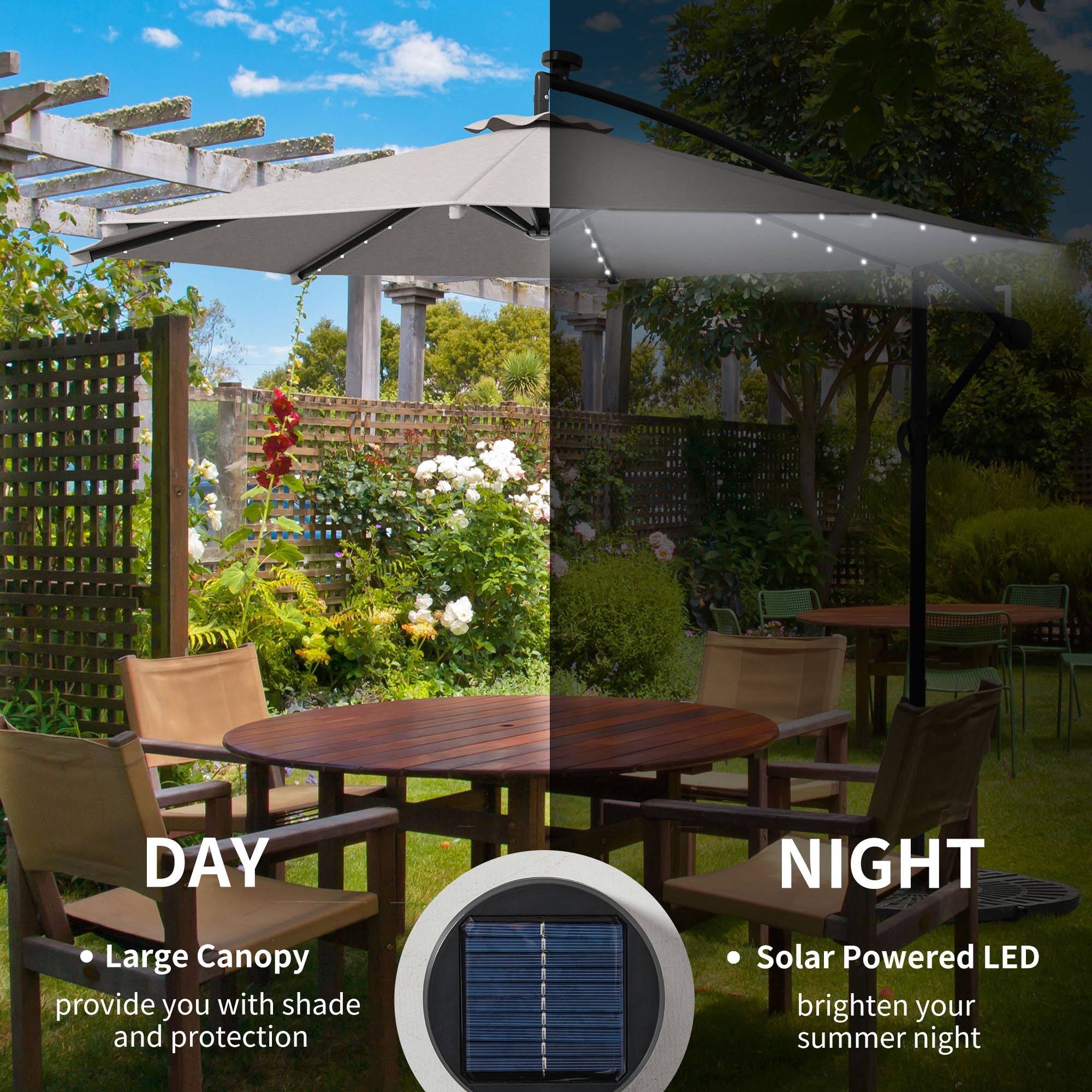 10ft Outdoor Cantilever Umbrella Banana Umbrella with Solar Lights and Adjustable Angle for Patio Backyard Light Grey Cantilever Umbrellas at Gallery Canada
