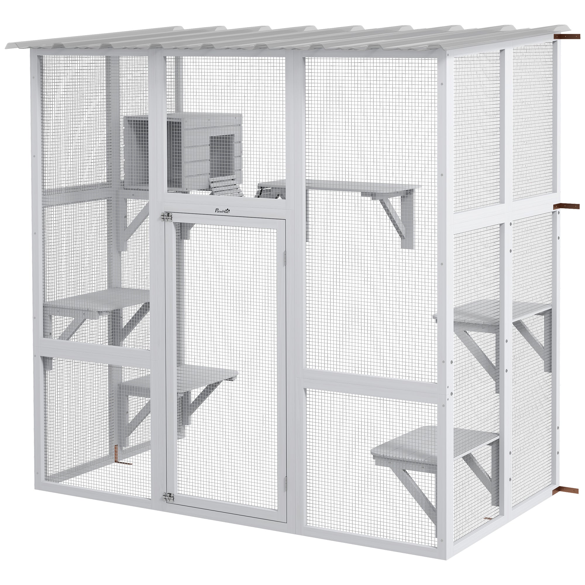 Outdoor Cat Enclosure Window Box with Weatherproof Roof, Bridge, Resting Box, Platforms, for 2 Kittens, White Outdoor Cat Enclosures White at Gallery Canada