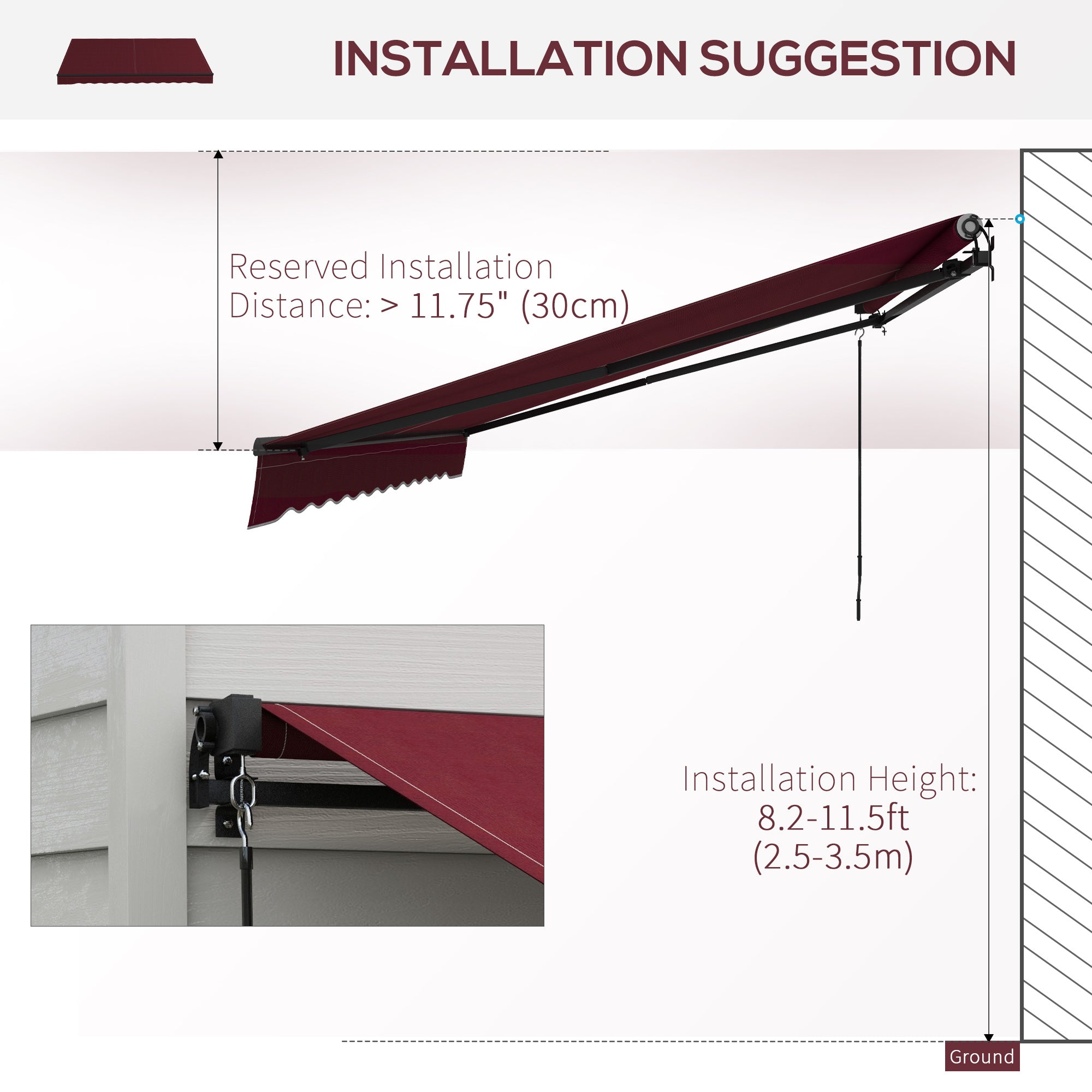 12' x 10' Retractable Awning, 280gsm UV Resistant Sunshade Shelter, for Deck, Balcony, Yard, Wine Red Deck Awnings at Gallery Canada