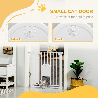 30"-32" Extra Wide Pet Gate Barrier with Small Door, White Houses, Kennels & Pens   at Gallery Canada