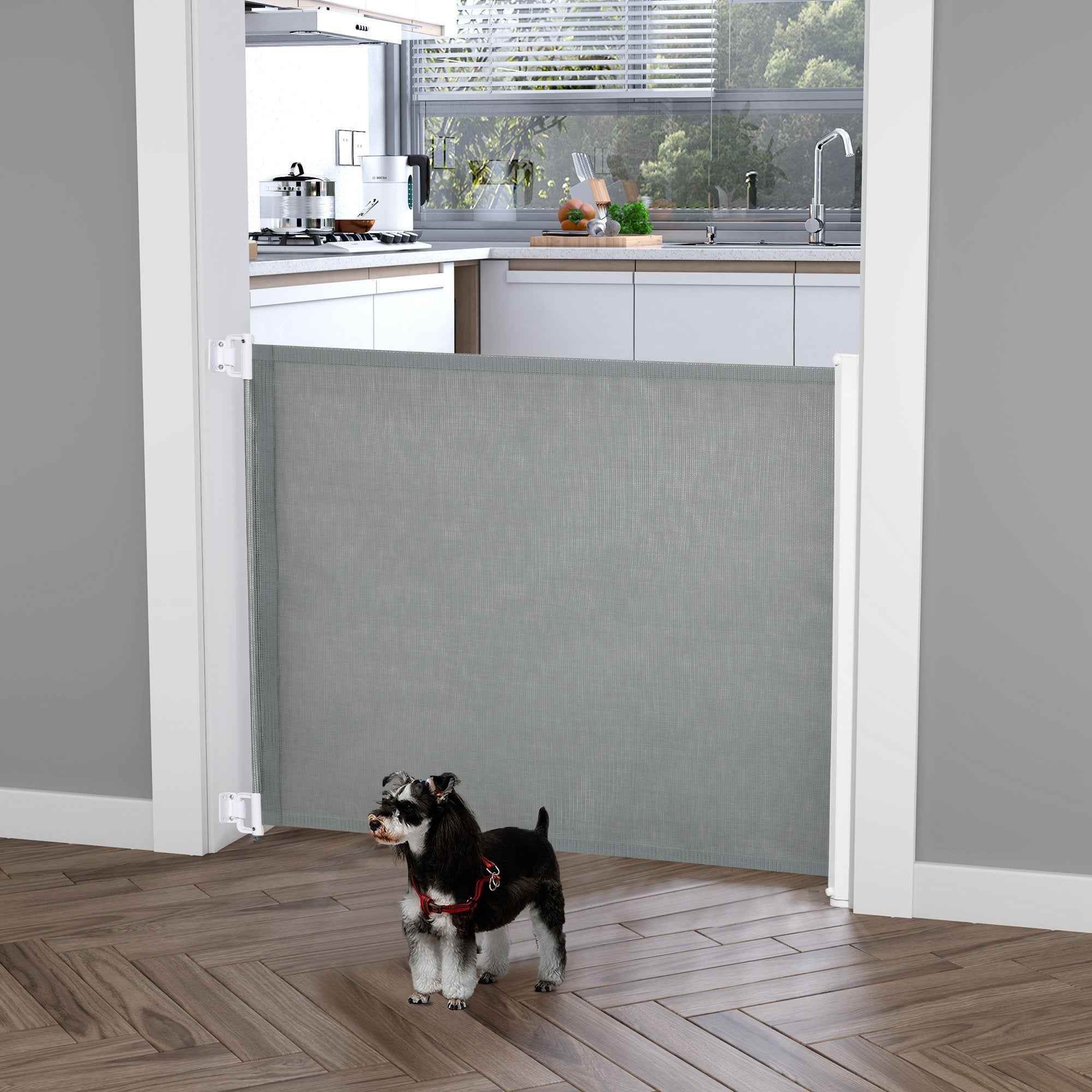 Retractable Pet Safety Barrier Gate, Flexible and Extensible for Stairways Doorways Hallways, Grey Houses, Kennels & Pens   at Gallery Canada