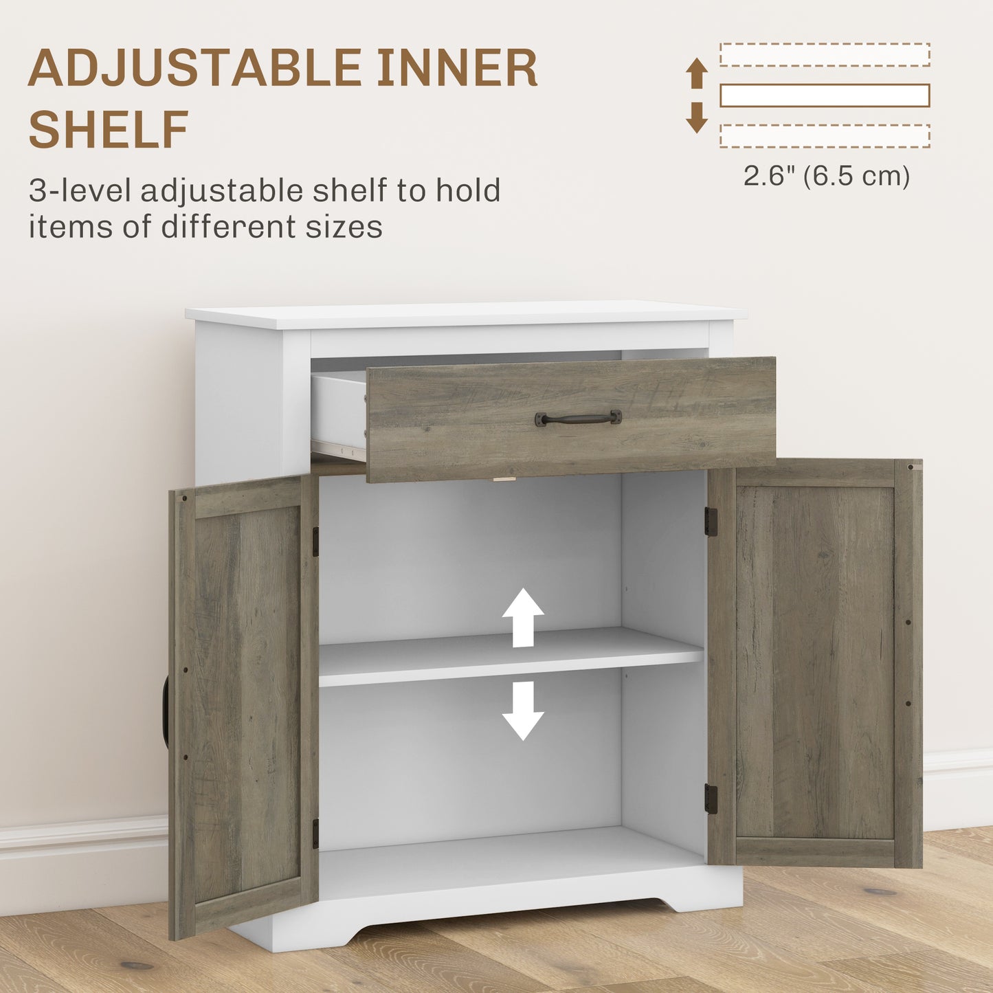 Sideboard Buffet Cabinet, Storage Cabinet with Drawer, Double Doors and Adjustable Shelf, White Storage Cabinets   at Gallery Canada