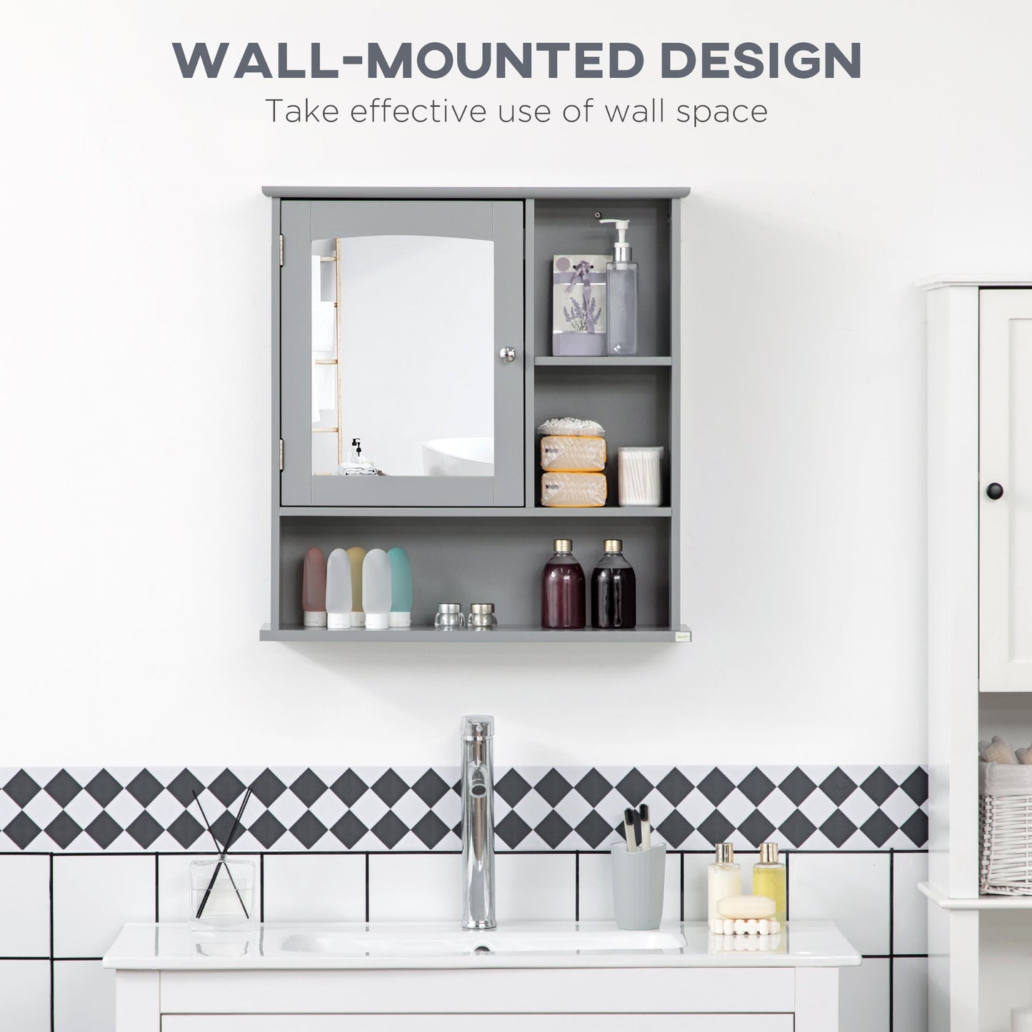 Wall-Mounted Medicine Cabinet, Bathroom Mirror Cabinet with Doors and Storage Shelves, Grey Mirror Medicine Cabinets   at Gallery Canada