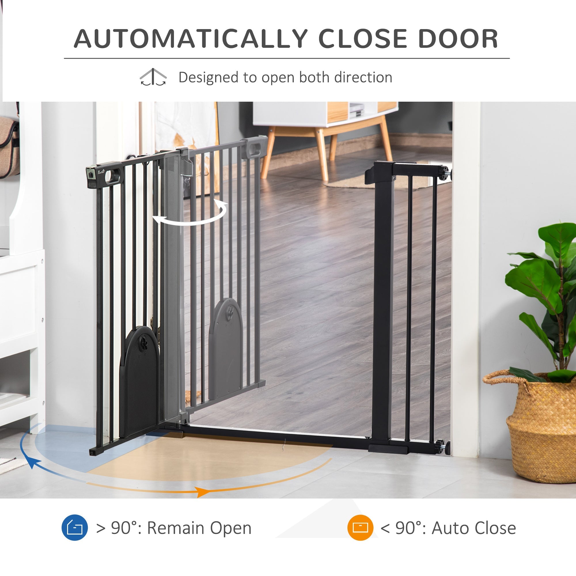 Extra Wide Pet Gate with Cat Door, Auto Close, Double Locking, Black Houses, Kennels & Pens   at Gallery Canada