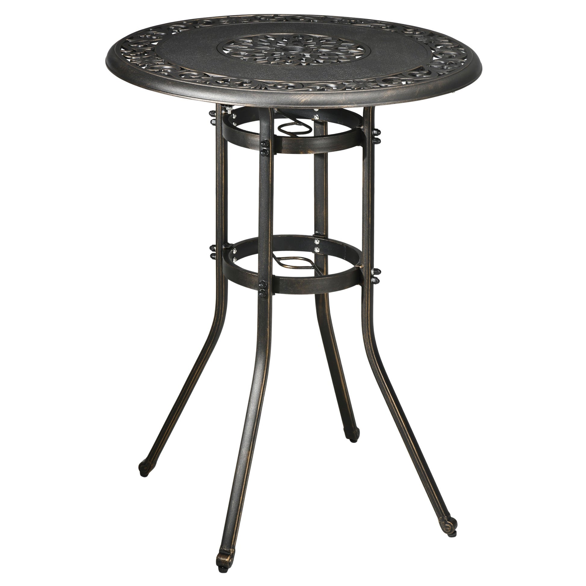 Ф31.5" Round Garden Bar Table, Cast Aluminum Frame Patio Bar Height Desk w/ Umbrella Hole for Patio, Garden, Balcony, Bronze Patio Dinning Tables Bronze  at Gallery Canada