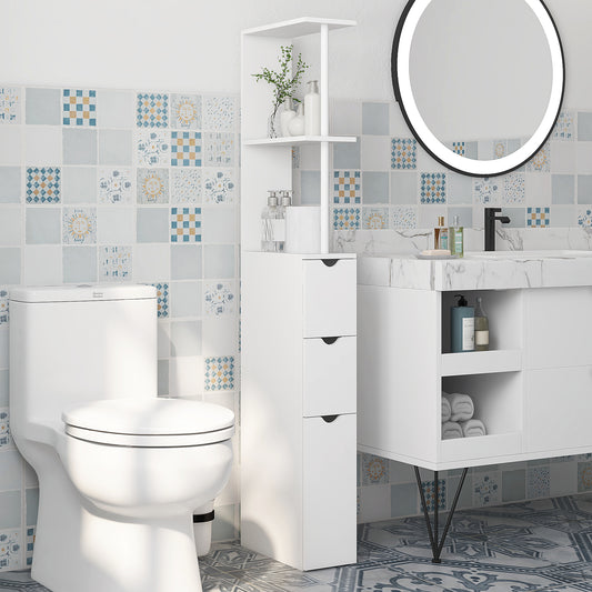 Tall Bathroom Storage Cabinet, Narrow Bathroom Cabinet with Drawers and Open Shelves for Small Spaces, White Bathroom Cabinets   at Gallery Canada